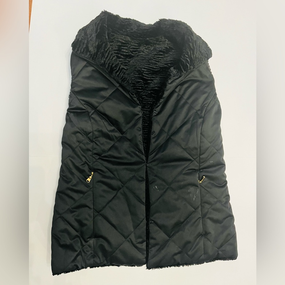 Lauren Ralph Lauren Black Reversible Faux Lamb Fur Vest - small